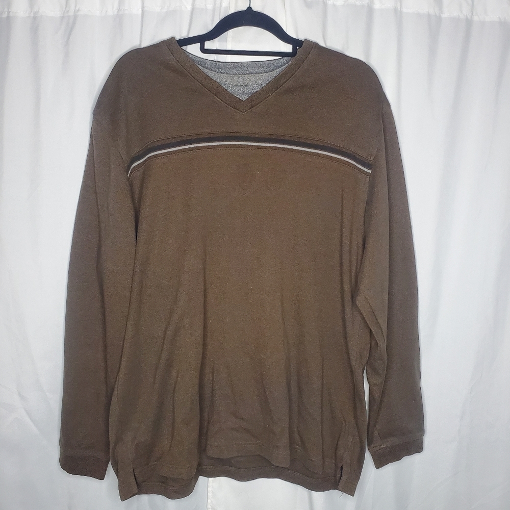 ♧ Van Heusen Olive Green Long-sleeved V-Neck Pullover Knit Top Size XL